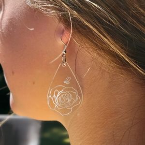 Clear Acrylic Rose Teardrop Earrings